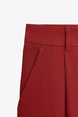 ZARA ШИРОКИЕ БРЮКИ С ЗАЩИПАМИ, ЧЕРЕПИЧНЫЙ