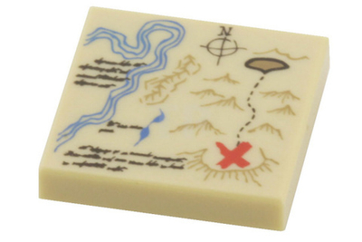 Lego 50шт Плоская черепица с картой реки темно-коричневыми горами 2x2 бежевая 4524449