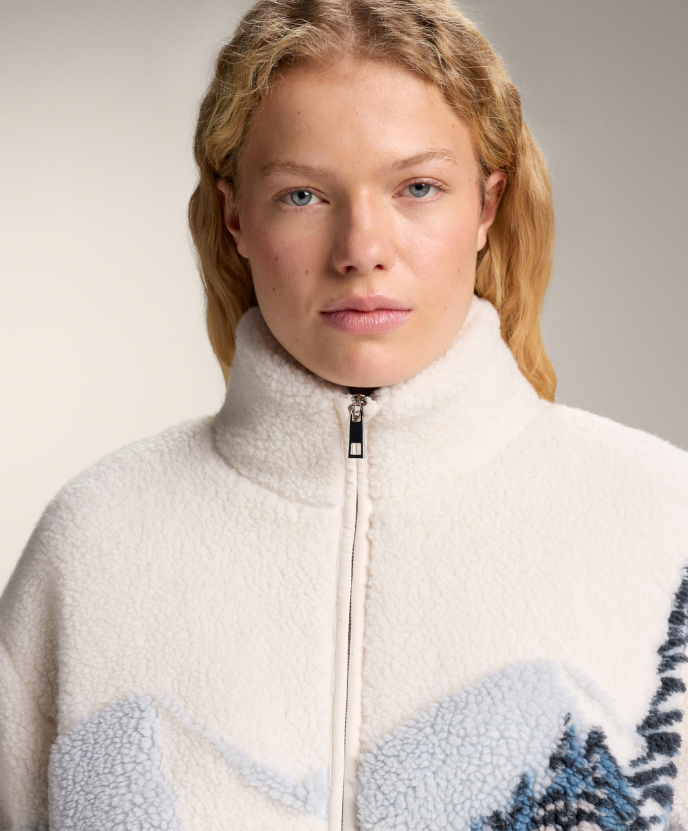 Oysho Куртка из искусственной овчины с горным принтом, экрю