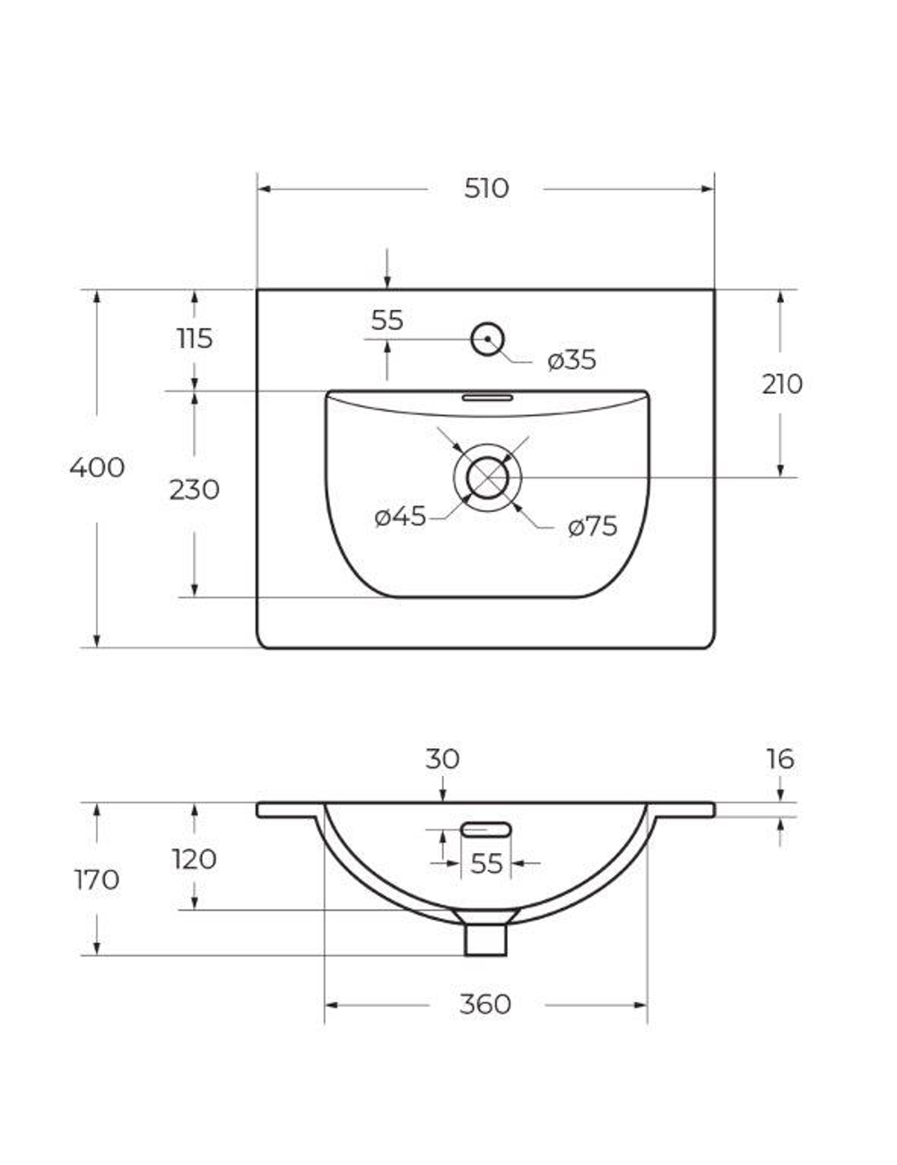 Тумба с раковиной подвесная BelBagno MARINO-CER-MINI-500-2C-SO-BO-P Bianco Opaco, раковина белая BB-8099-3-50