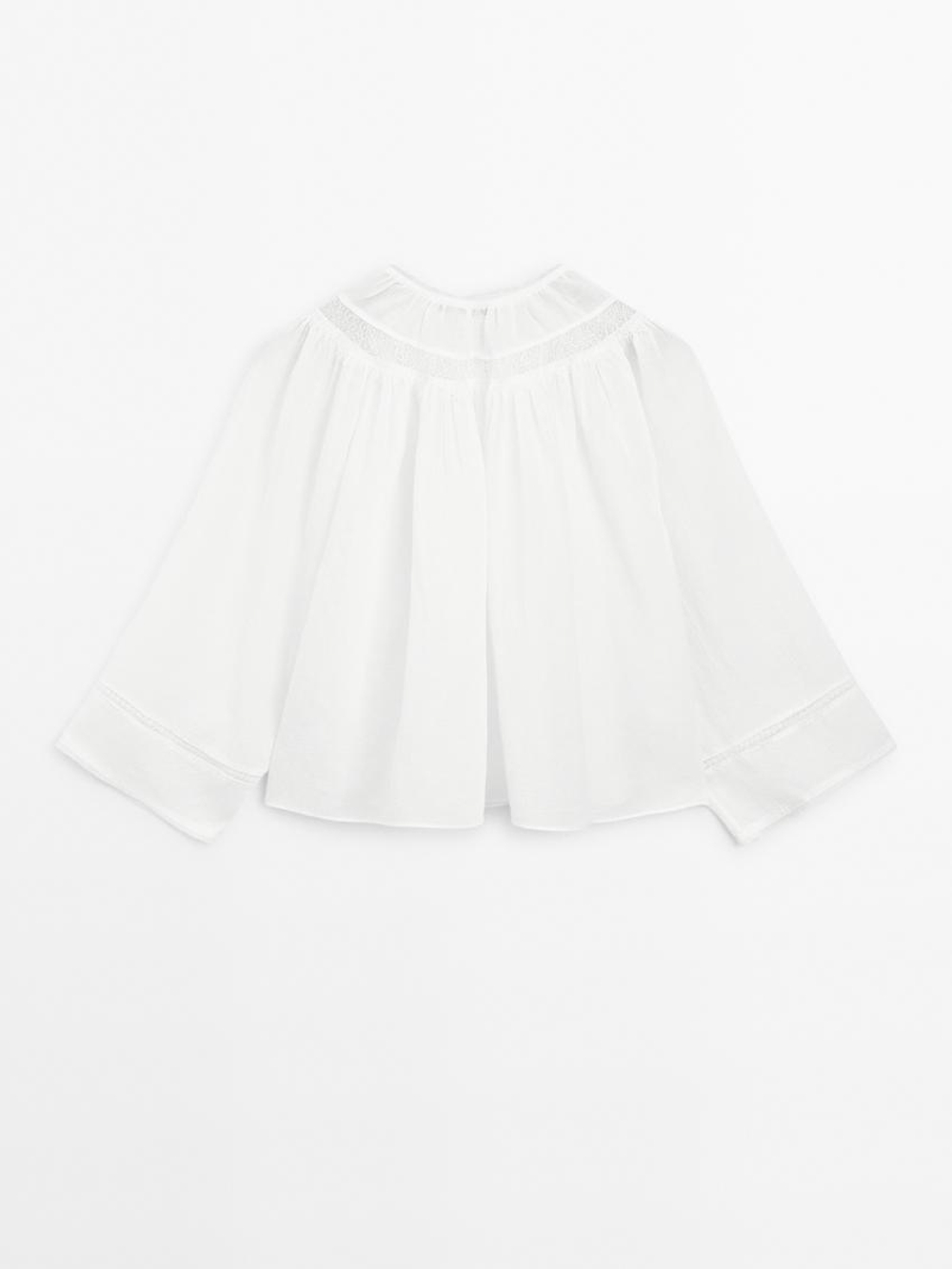 Massimo Dutti Блуза из струящейся ткани с отделкой кружевом, белый