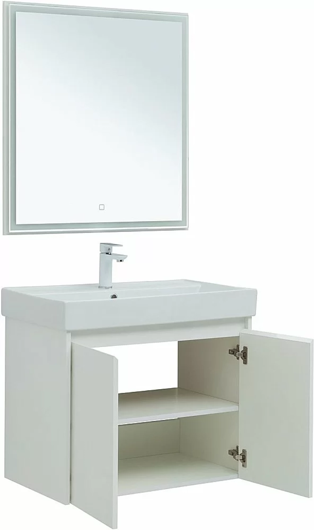 Тумба с раковиной Aquanet Nova Lite 75 с зеркалом, 2 дверцы белый глянец