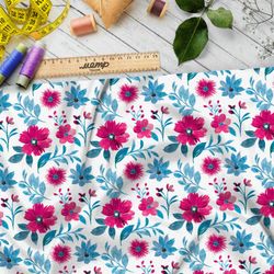 Ткань оксфорд 600 ярко-розовые цветы на белом фоне