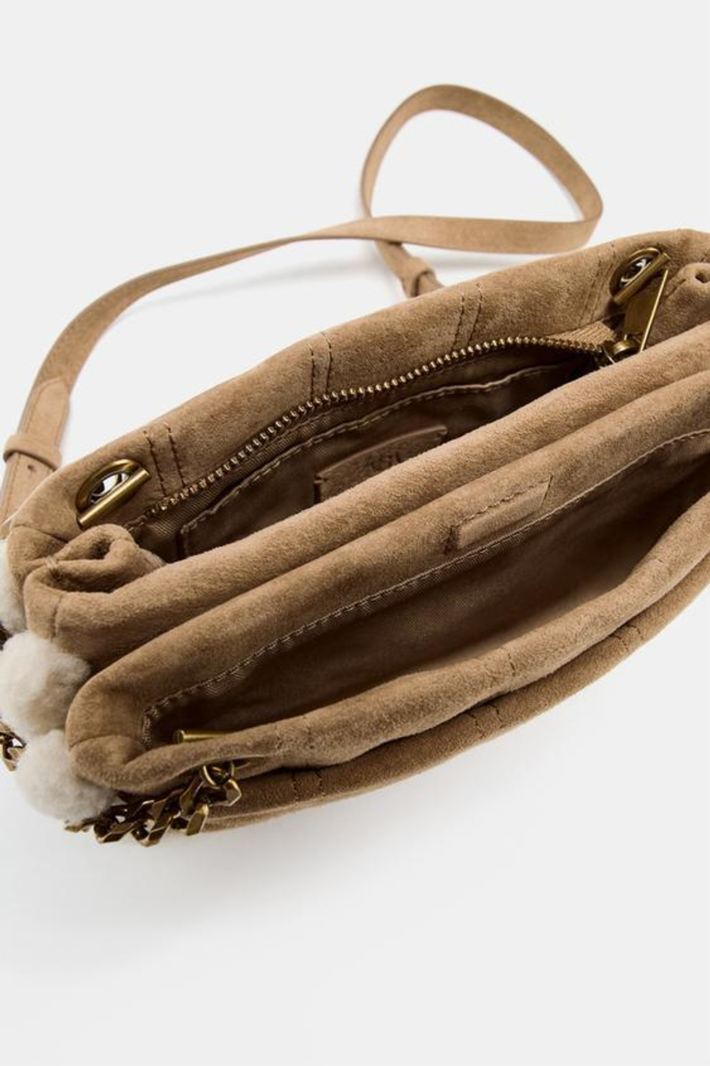 ZARA КОМБИНИРОВАННАЯ КОЖАНАЯ СУМКА С ПЛЕЧЕВЫМ РЕМНЕМ, БЕЖЕВЫЙ