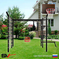 Уличная шведская стенка Sv Sport рукоход с комплектом турник прямой 2шт У5447К (Турник/Брусья/Стойка/Скамья/Со спинкой/Щит баскет/Кронш бокс/Канат/кольца/лестница/Сетка)