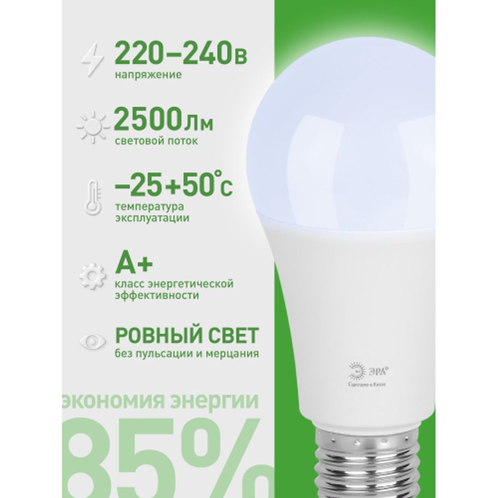 Лампа светодиодная ЭРА GREEN LINE LED A60-25W-865-E27 GL 25Вт груша холодный свет E27 | Лампы cветодиодные Груша (A)