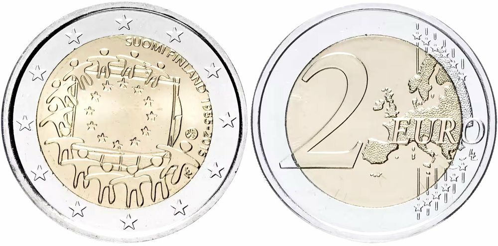 Финляндия 2 евро, 2015 30 лет флагу Европейского союза UNC