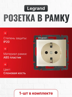 Розетка с заземлением со шторками в рамку слоновая кость LEGRAND 1 шт.