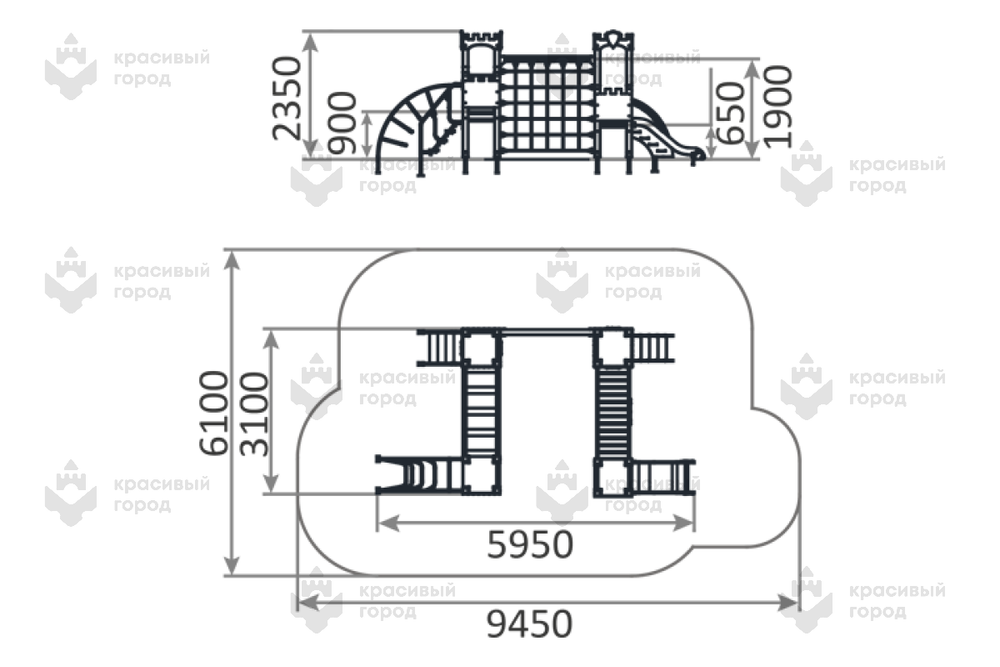 Спортивно-игровой комплекс Четыре башни с сеткой Замок