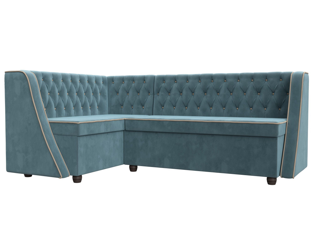 Диван кухонный угловой Лофт левый угол, Бирюзовый\Бежевый, Велюр, 104586L