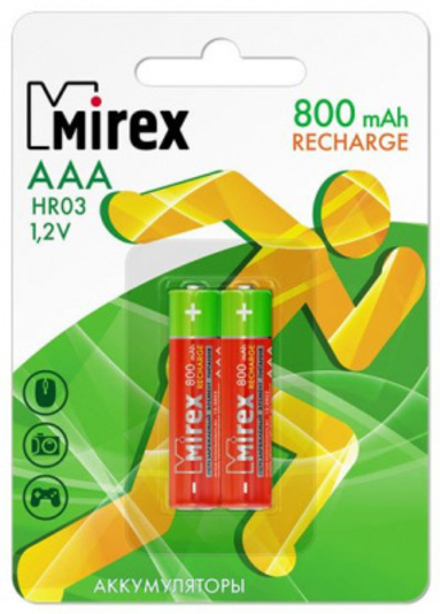 Аккумулятор AAA (HR03) 800 мАч Mirex Ni-Mh (Цена за упаковку 2 штуки)