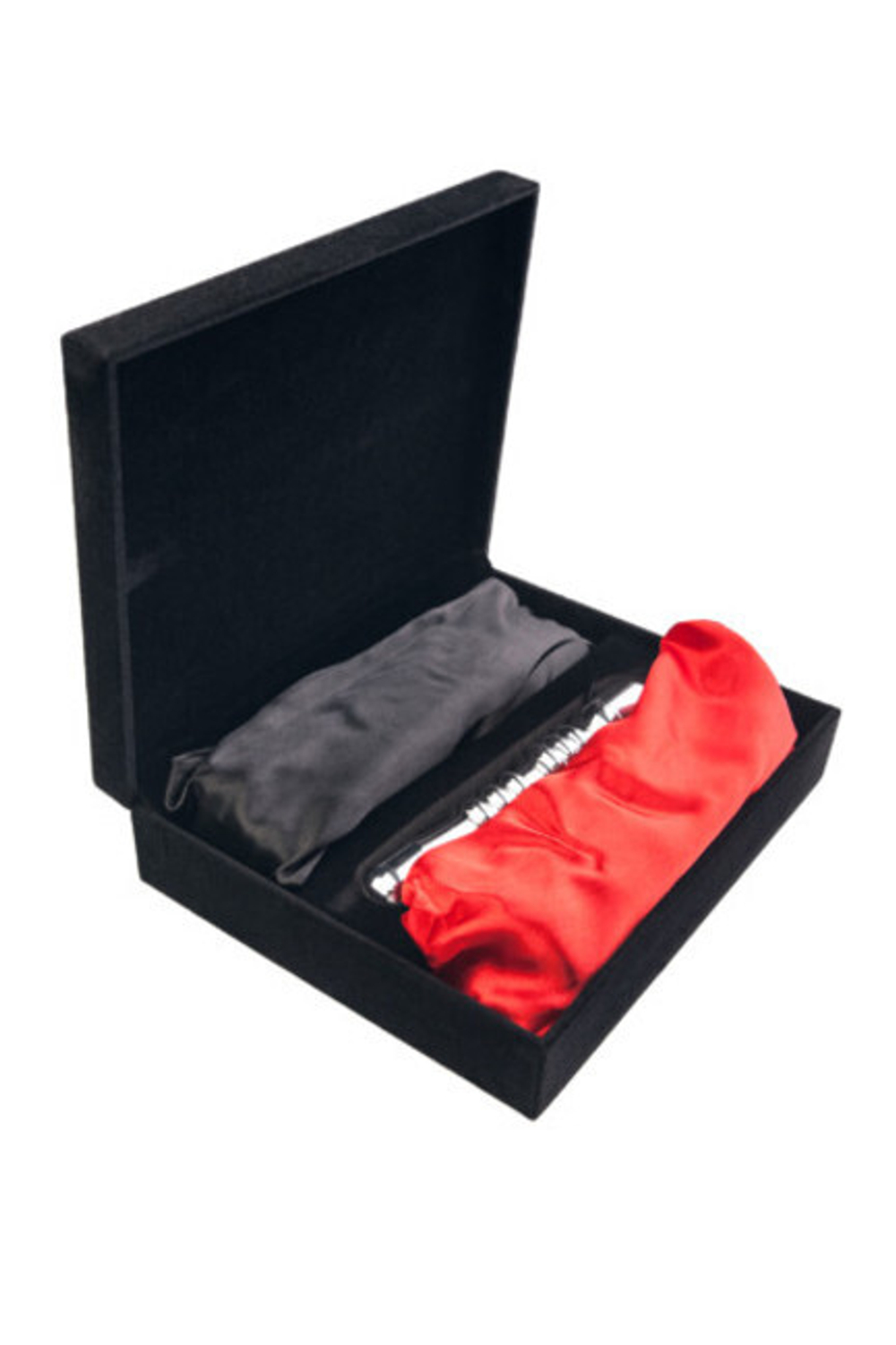 Стимулятор ануса с двумя сменными плетками Toyfa (Цвет: серебряный с черным и красным)