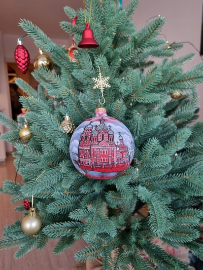 Шар стеклянный "Спас на крови",  ручная роспись