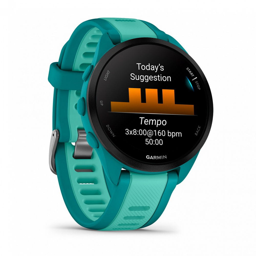 Умные часы Garmin Forerunner 165 Music 43 мм, изумрудный (Turquoise/Aqua)