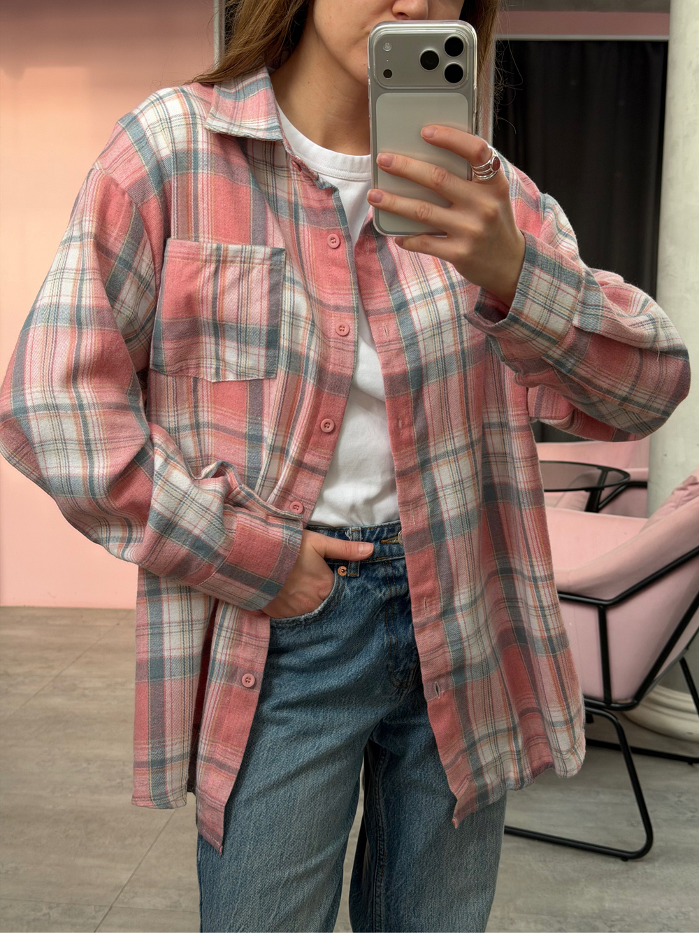 Рубашка в клетку розовый