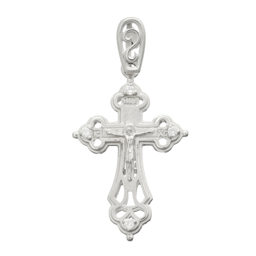 Крест из серебра/Родий/С камнями