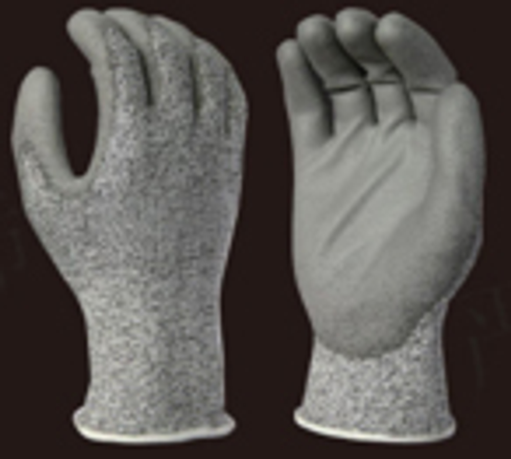 13G HPPE подкладка, покрытие ладони серым PU (уровень резки 5)