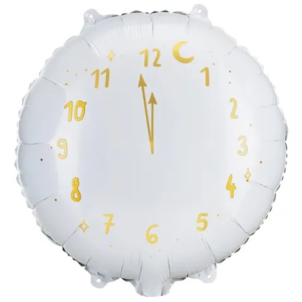 Фольгированная фигура, круг, " Часы новогодние White,18"/45СМ
