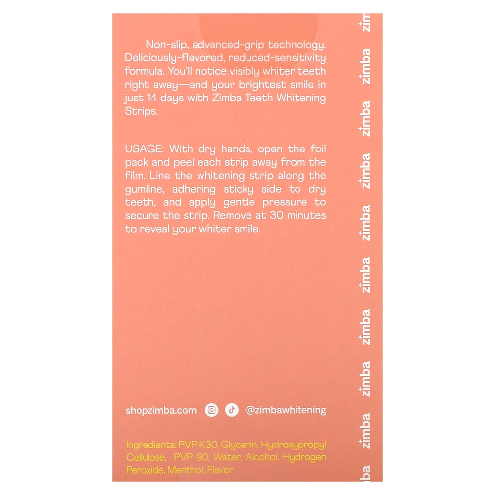 Zimba, полоски для отбеливания зубов, персик, 14 шт.