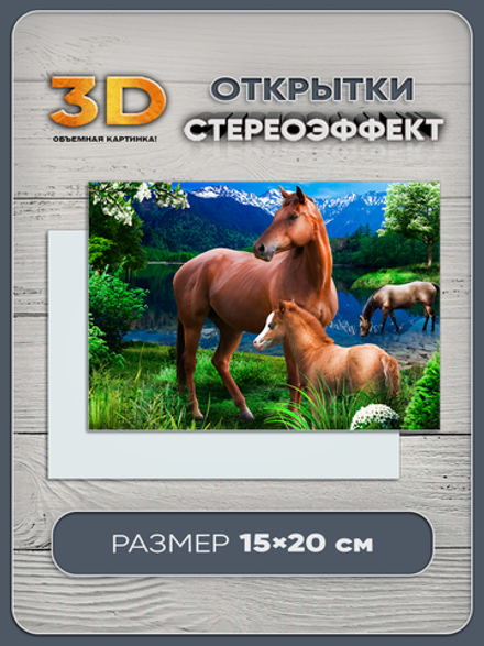 Стереооткрытка с 3D-эффектом "Лошади"