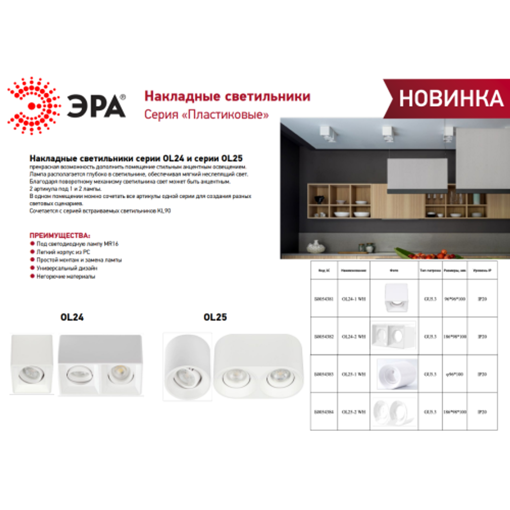 Светильник накладной ЭРА OL24-1 WH под лампу MR16 GU5.3 поворотный белый