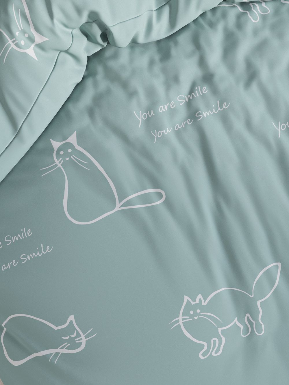 Наволочка комплект 2шт перкаль Сказка "Котики (мята)" 30х30 см на молнии