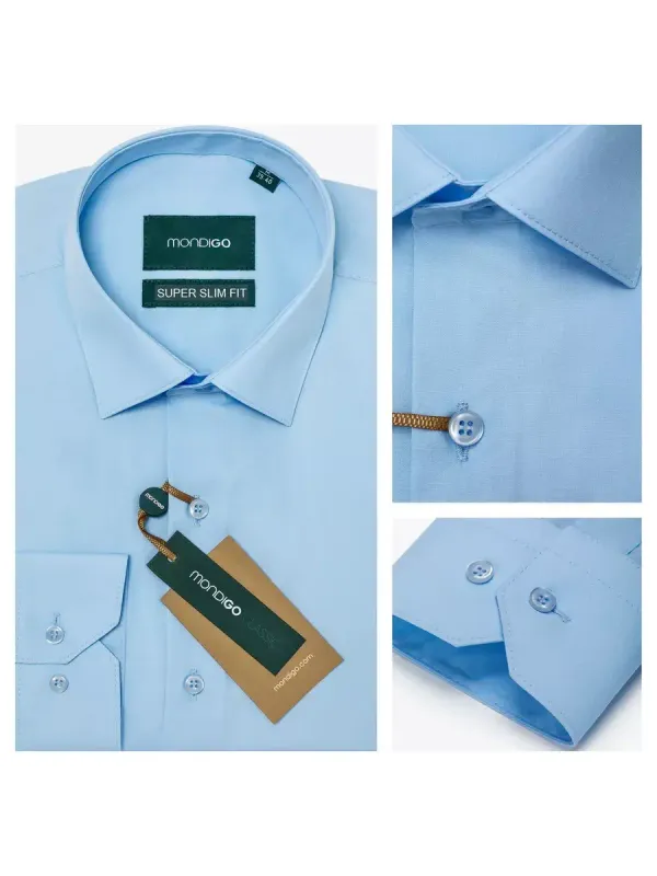 Рубашка приталенная с вытачками на спине SUPER SLIM FIT, голубая