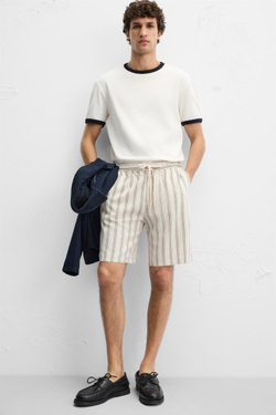 ZARA ШОРТЫ ИЗО ЛЬНА И ВИСКОЗЫ, ПОЛОСКИ