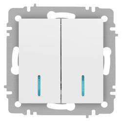 Выключатель Intro Accent 6-105-01М двойной с подсветкой, 10А-250В, IP20, СУ, AL/CU, белый матовый