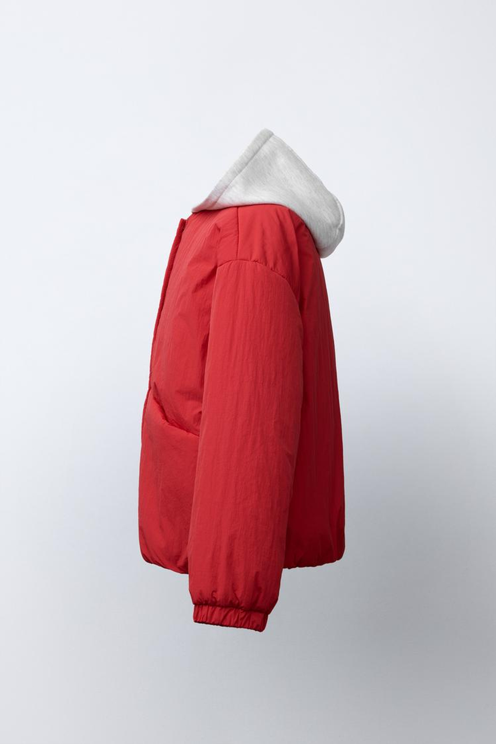 ZARA СТЕГАНАЯ КУРТКА С КАПЮШОНОМ, КРАСНЫЙ