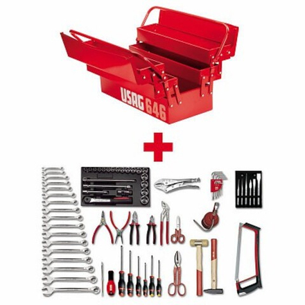 646/5A Металлический ящик с набор инструмента 496 A2 (74 предмета), USAG (Италия)