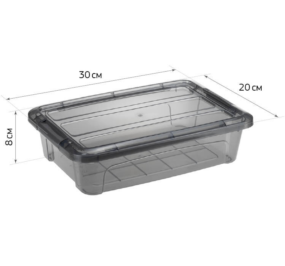 Ящик для хранения с замками КИП 2,8 л 300x200x80 чёрный прозрачный