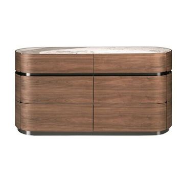 Комод 7241 из ореха, темной стали и керамики в мраморной отделке