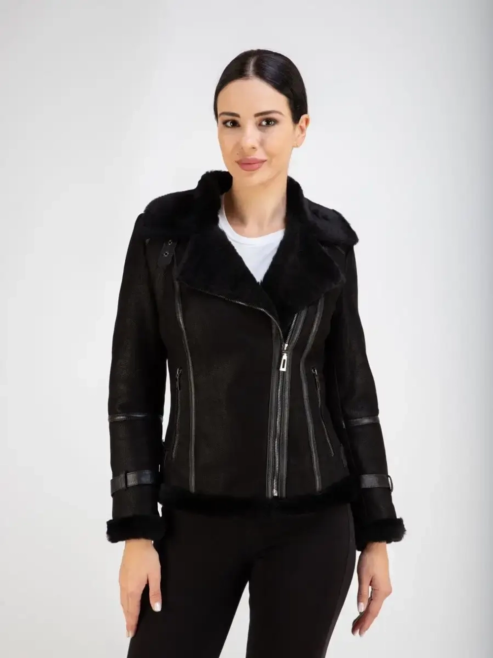 Дубленка авиатор натуральная короткая Турция