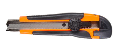 Нож с выдвижным лезвием 18 мм, двухкомпонентный корпус, металлическая направляющая, винтовой фиксатор, Вихрь