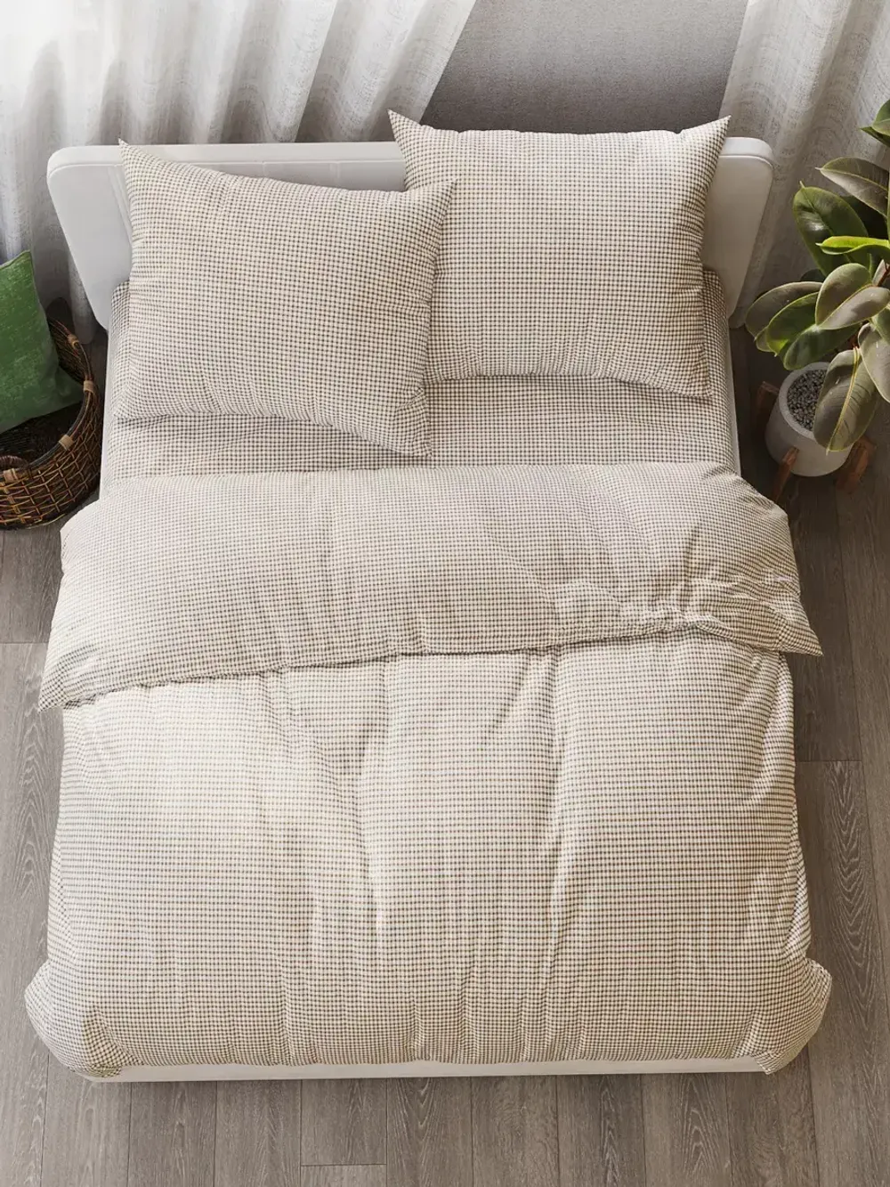 Наволочка комплект 2шт перкаль Сказка "Бежевая клеточка" 45х45 см на молнии