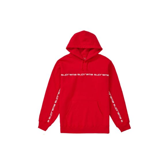 Supreme FW18 Text Stripe Hooded Sweatshirt Red