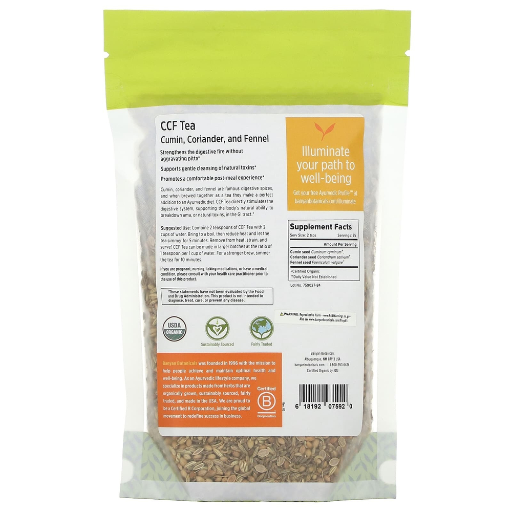 Banyan Botanicals, CCF Tea, без кофеина, 227 г (0,5 фунта)