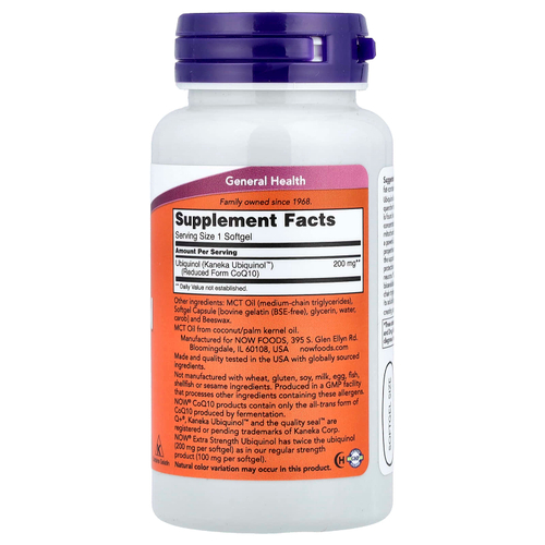 NOW Foods, убихинол, 200 мг, 60 капсул