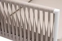 "Касабланка" диван 2-местный плетеный из роупа, каркас алюминий белый муар, роуп бежевый 20мм, ткань бежевая 15052