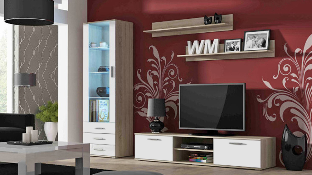 Гостиная Сохо Белый Фасадный 0101 / Дуб Сонома 3025 240*41*192 см, Белый Фасадный, Дуб Сонома   Фиеста