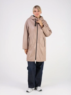 Кожаная куртка демисезонная с капюшоном длинная