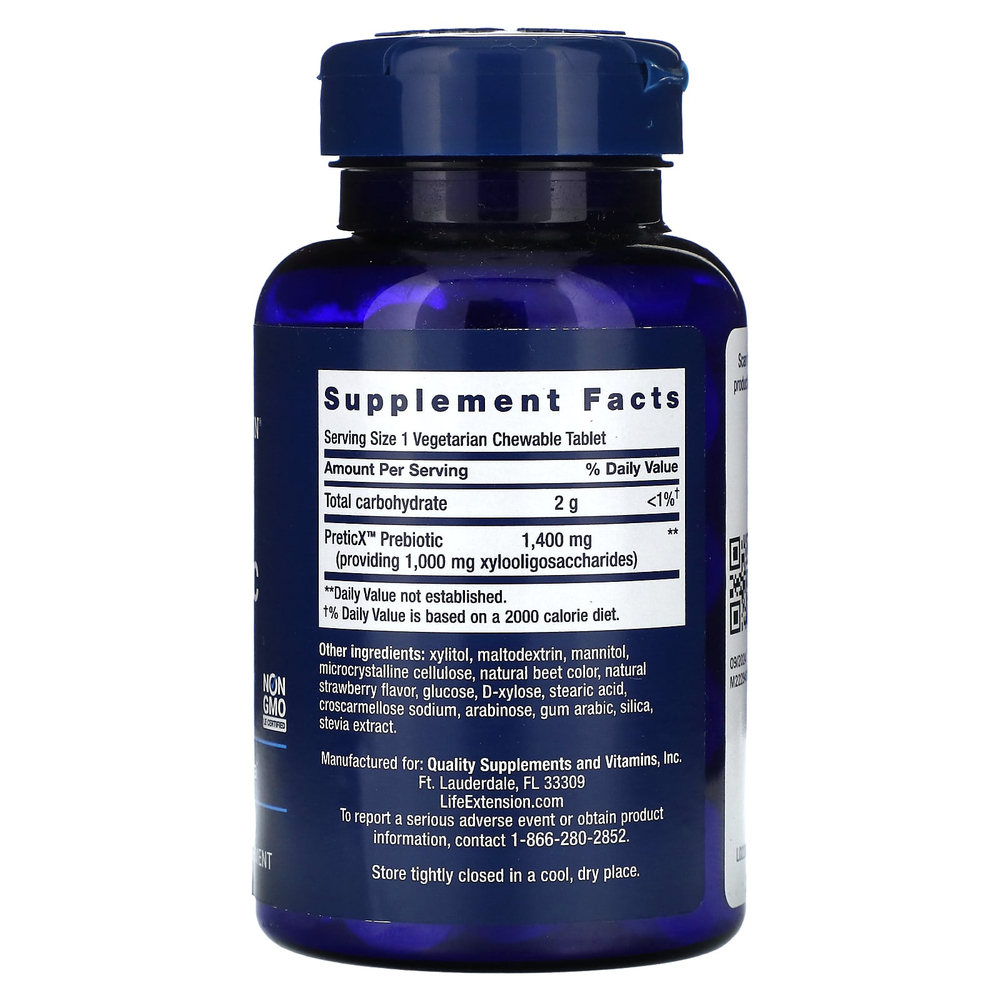 Life Extension, Florassist, жевательный пребиотик, натуральная клубника, 60 вегетарианских жевательных таблеток (1400 мг в 1 таблетке)
