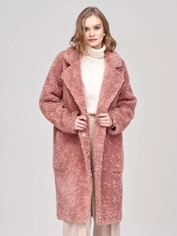 Шуба женская из шерсти мериноса чебурашка тедди, коралловая, SilverFox