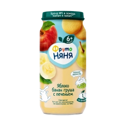 Фрутоняня пюре из яблок, бананов и груш с печеньем 250г с 6 месяцев