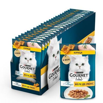 Влажный корм Gourmet Перл Желе Де-Люкс для кошек, с курицей в роскошном желе, пауч 75 г