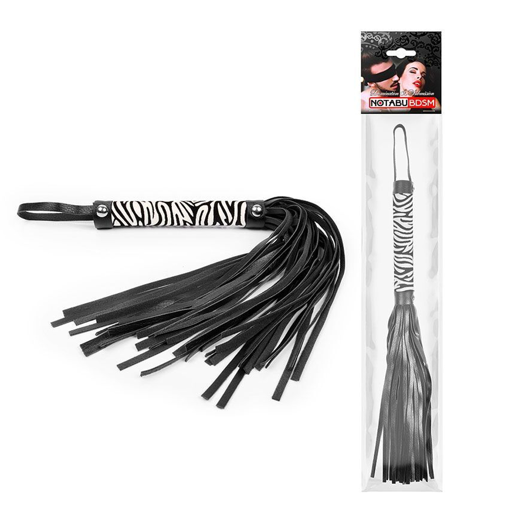 Черная многохвостовая плеть с круглой ручкой-зеброй - 39 см. (Цвет: черный)