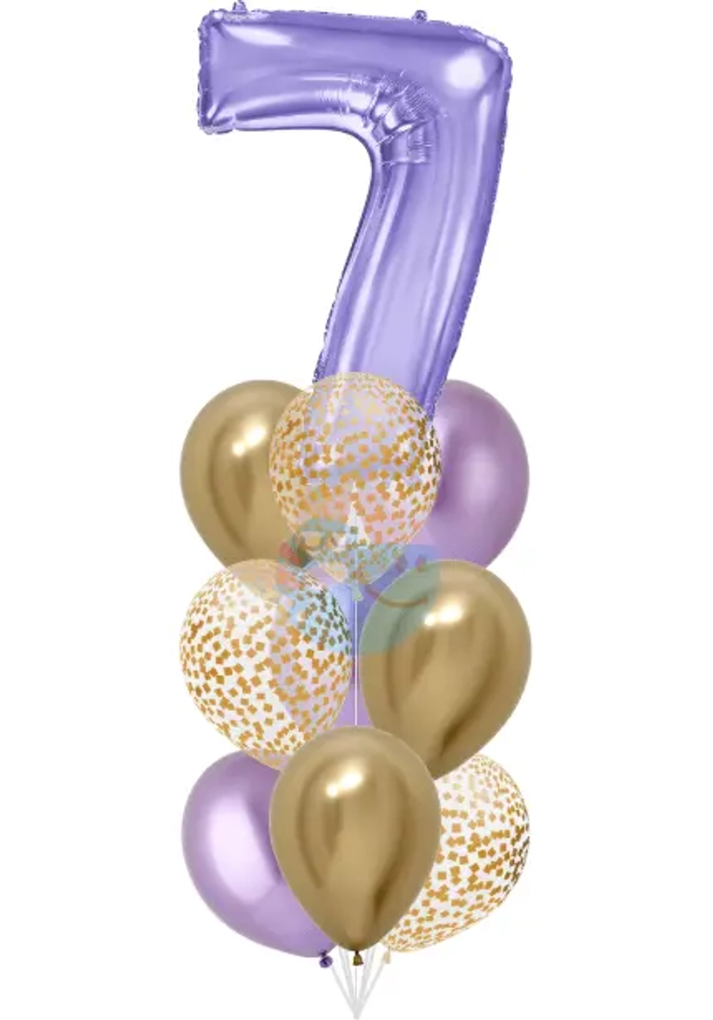 Фонтан c сиреневой цифрой «7» из 10 воздушных шаров с гелием