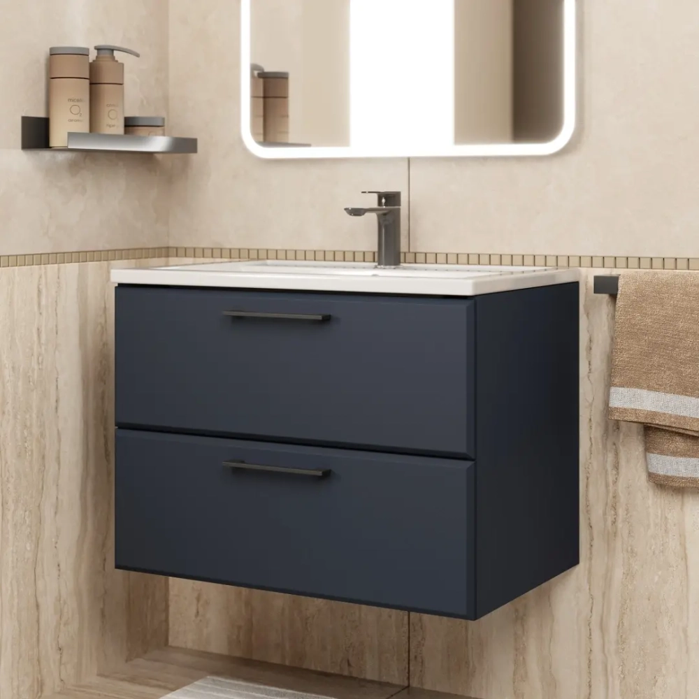 Тумба с раковиной для ванной Uperwood Foster New 70 см, подвесная, черная