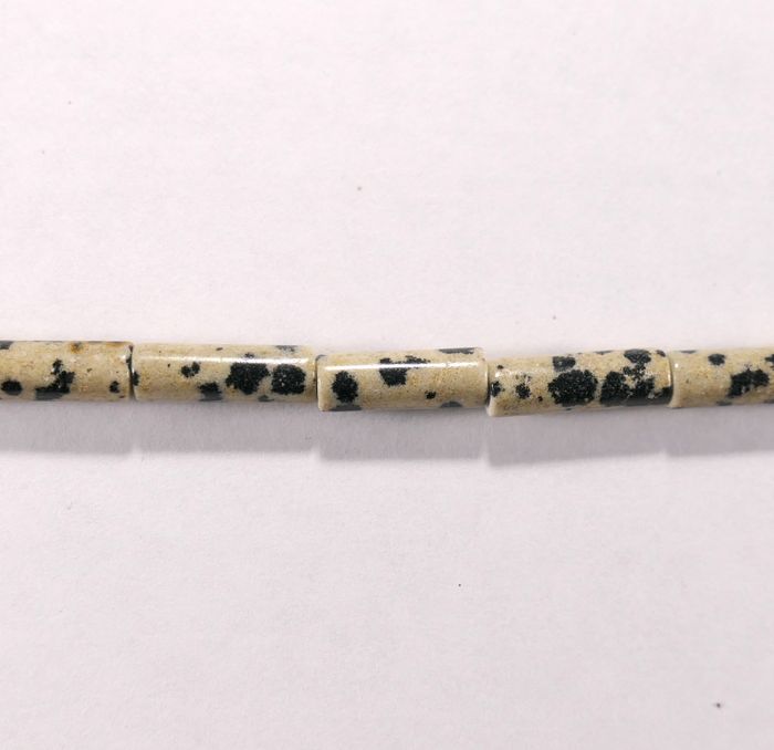 Бусина из яшмы далматинец, фигурная, 4x13 мм (цилиндр, гладкая)